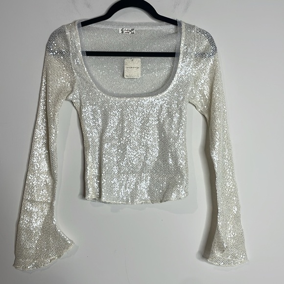SOLD Free People Intimately | Late Night Disco Sequin Layering Top Ivory Size XS - Picture 2 of 7